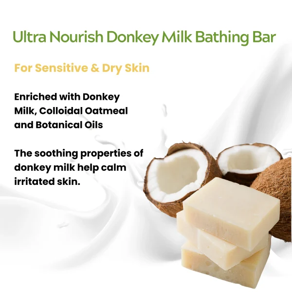 Ultra Nourish Donkey Milk Bathing Bar - Sensitive & Dry Skin | Handmade | Cold Processed, Enriched with Donkey Milk, Colloidal Oatmeal and Botanical Oils - Image 2